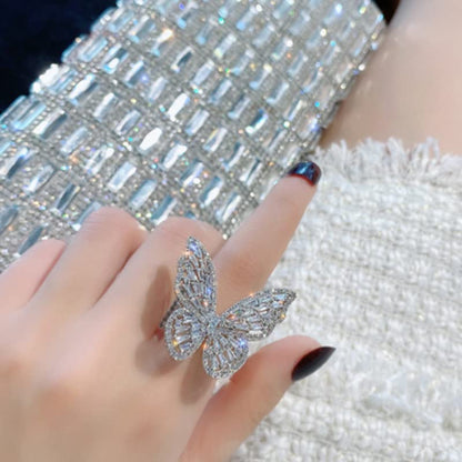 Oversized Butterfly Ring, Silver-Tone Statement Cocktail Ring