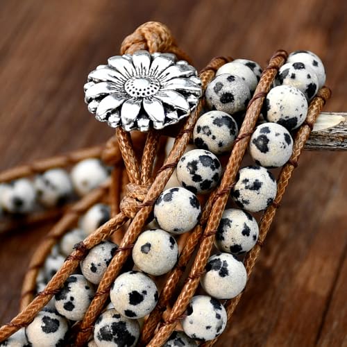 Boho Wrap Bead Bracelet for Women - Handmade Adjustable Natural Stone Beaded Bracelets Yoga Healing Bracelet Bangle Hippie Jewelry - color: almation Jasper