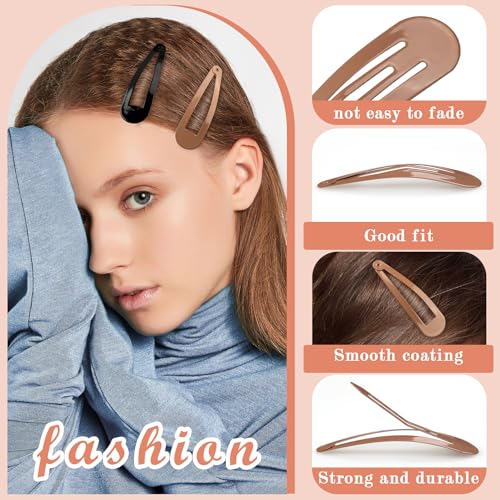 Gingbiss 40 Pieces Large Snap Hair Clips for Woman, 2.6 inch Metal Hair Barrettes with Storage Case for Women, Classic Hairpins Hair Accessories for Long Thick Hair (Black & Brown)