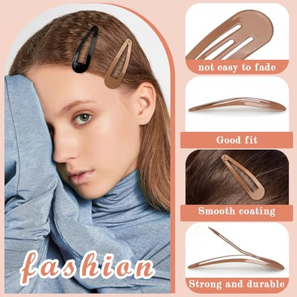 Gingbiss 40 Pieces Large Snap Hair Clips for Woman, 2.6 inch Metal Hair Barrettes with Storage Case for Women, Classic Hairpins Hair Accessories for Long Thick Hair (Black & Brown)