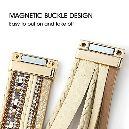 Suyi Multilayer Leather Wrap Bracelet Heart-Shape Wide Bracelets for Women - color: Khaki