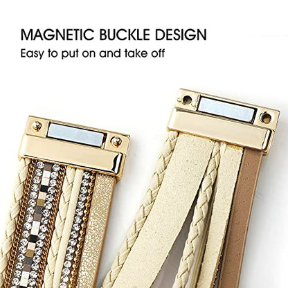 Suyi Multilayer Leather Wrap Bracelet Heart-Shape Wide Bracelets for Women - color: Khaki