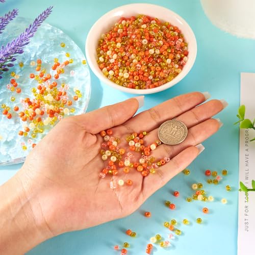 0.22lb 4mm Random Glass Seed Pony Beads 6/0 Mix Rondelle Crystal Seed Bead Kit for Crafts DIY Friendship Bracelets Embroidery Jewelry Making Supplies Bulk Orange - color: Random Orange
