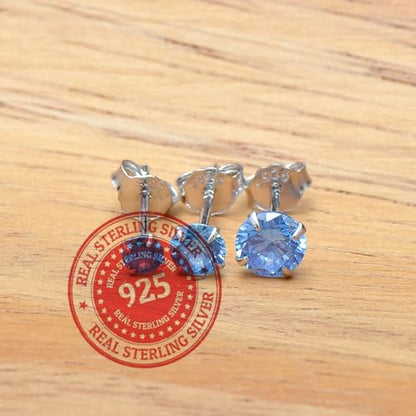 3 Pairs Color Zirconia Earrings Studs, Sterling Silver Studs Earrings Set 3MM 4MM 5MM - color: Blue