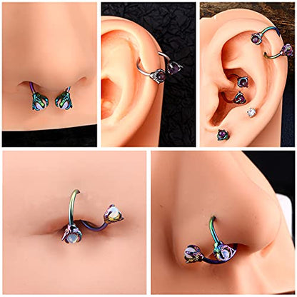 OUFER Twist Helix Earring 316L Stainless Steel Dragon Claw with Opalite Center 16G Twist Lip Labret Cartilage Upper Lobe Piercing Jewelry - color: Rainbow Opalite