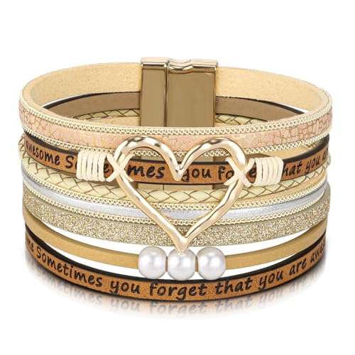 Desimtion Inspirational Tree of Life Boho Leather Wrap Bangle Bracelets for Women, Teen Girl Gifts Trendy Stuff, Fashion Accessories Jewelry Gifts for Women Girls - color: Beige-gold heart