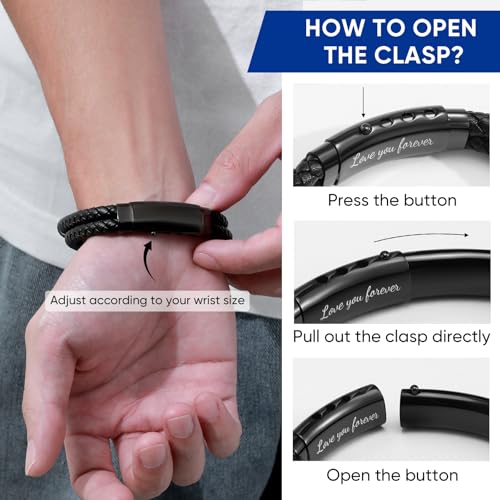 Initial Braided Leather Bracelets for Men - Double-Row Braided Mens Leather Bracelet Adjustable Wristband Initial Bracelet with Stainless Steel Clasp Unique Jewelry Gifts for Husband Dad Friend Son - color: Initial L