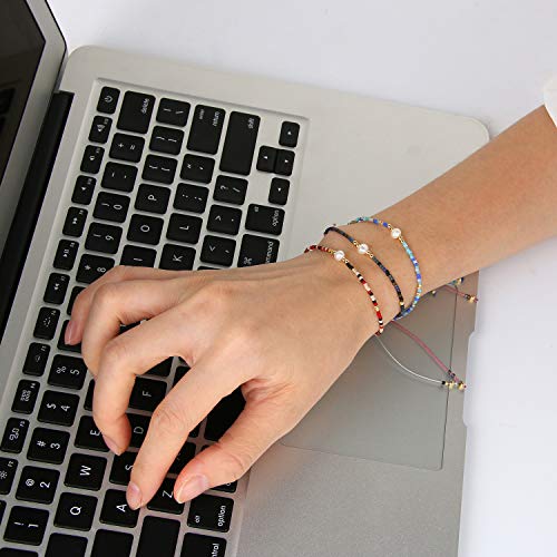 KELITCH 3 PCS Natural Pearls Bracelets Women Strand Thin Rope Friendship Bracelets Handmade Stack Charm Bracelets - color: 02P