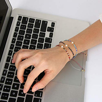 KELITCH 3 PCS Natural Pearls Bracelets Women Strand Thin Rope Friendship Bracelets Handmade Stack Charm Bracelets - color: 02P