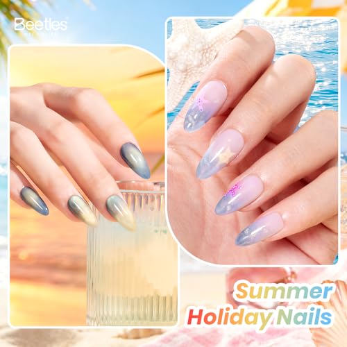 Beetles Cat Eye Gel Nail Polish Set, Saltmist Sunset 9ML 6 Colors Gel | Glitter Gel Nail Kit Yellow Blue Green Pink Purple Soak Off UV Salon DIY at Home Manicure Gift for Women - color: Saltmist Sunset