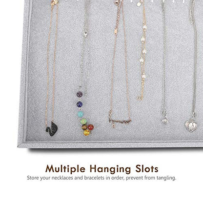 Emibele Jewelry Organizer, 20 Hooks Necklace Organizer Velvet Stackable Necklace Jewelry Showcase Display Tray for Necklace Pendant Bracelet - Grey - style: F1- twenty Hooks
