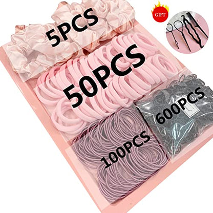 YANRONG 755PCS Hair Accessories for Woman Set Seamless Ponytail Holders Variety Hair Scrunchies Hair Bands Scrunchy Hair Ties For Thick and Curly (Pink) - color: 755PCS（Pink）