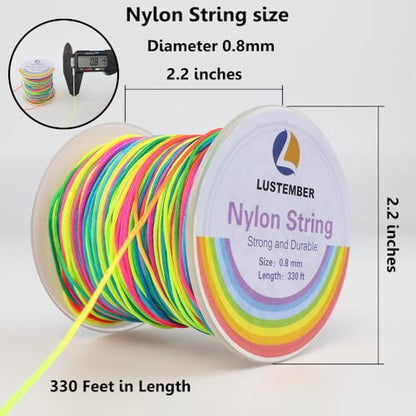 LUSTEMBER 0.8mm Nylon String, Strong Bracelet String, Durable Nylon Cord for Jewelry Making, Bracelets, Beading, Necklaces, Rattail Braiding, Kumihimo, Wind Chimes, Blinds and Handicrafts - size: Rainbow