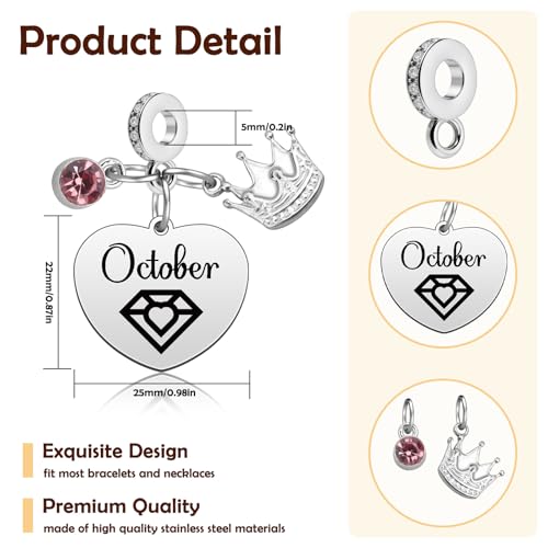 Birthday Gifts for Women Birthstone Charms for Bracelets Necklaces Jewelry Gift for Mom Wife Daughter Granddaughter Niece Sister Girlfriend - color: October
