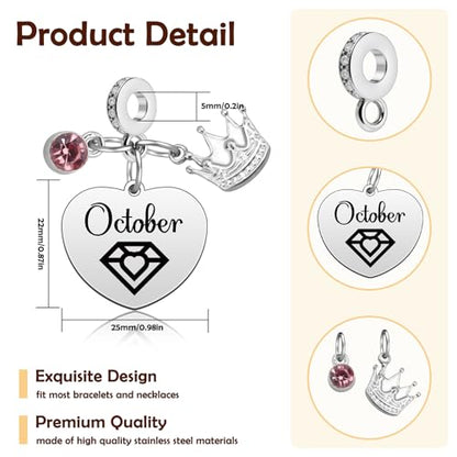Birthday Gifts for Women Birthstone Charms for Bracelets Necklaces Jewelry Gift for Mom Wife Daughter Granddaughter Niece Sister Girlfriend - color: October