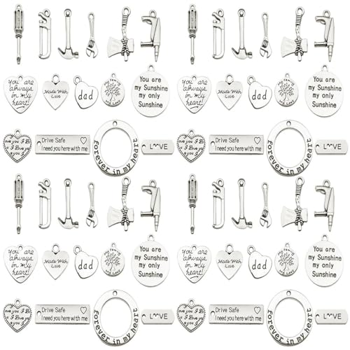 Youdiyla 45pcs Alloy Ancient Silvery Father's Day Series New Tool Set Pendant Jewelry Making DIY Keychain Earrings Pendant Various Design Charms for Jewelry Making Bracelets Necklace (SN790) - color: SN790