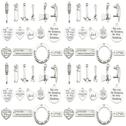 Youdiyla 45pcs Alloy Ancient Silvery Father's Day Series New Tool Set Pendant Jewelry Making DIY Keychain Earrings Pendant Various Design Charms for Jewelry Making Bracelets Necklace (SN790) - color: SN790