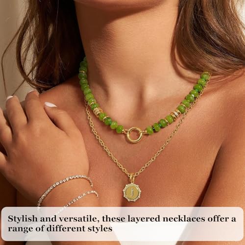 Beaded Necklaces for Women Boho Colorful Bead Choker Necklace Natural Gemstone Handmade Summer Beach Layering Necklace Jewelry Gift for Women - color: Olive Green