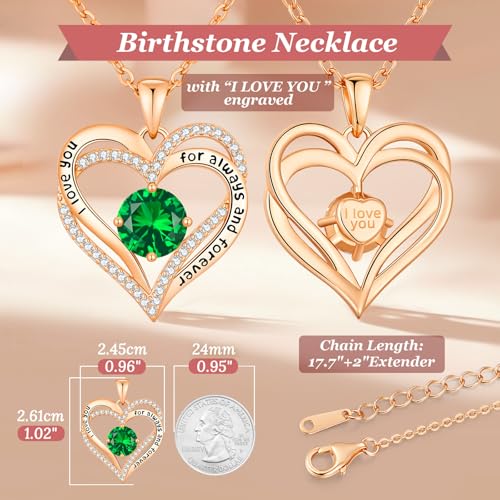 CDE Engraved Forever Love Heart Birthstone Necklace Jewelry Gifts for Women | Hypoallergenic,Nickel-Free & Lead-Free,3 x 3 mm 5A CZ Heart Pendant,Anniversary Christmas Birthday Gift for Girlfriend Wife - color: 05-May, style: Rose Gold Plated