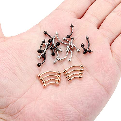 Ruifan 24PCS 16G Surgical Steel Eyebrow Ear Navel Belly Lip Ring Body Piercing Jewelry - color: Mix Color 2#