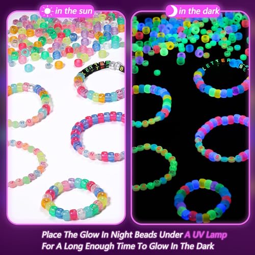 1000Pcs Glow Letter Beads Acrylic Alphabet Bead Glow in The Dark, 4x7 mm Round Beads for Friendship Bracelets and DIY Crafts - color: Glow in the dark(Round)