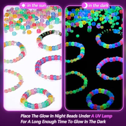 1000Pcs Glow Letter Beads Acrylic Alphabet Bead Glow in The Dark, 4x7 mm Round Beads for Friendship Bracelets and DIY Crafts - color: Glow in the dark(Round)