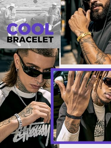 Richsteel Gold/Black/Silver Cuban Link Bracelet for Men,5/7/9/12MM Width | 316L Stainless Steel Chain Wrist Bracelet, Waterproof, No Tarnish, Hypoallergenic Hip Hop Jewelry, with Gift Box - color: 02-Gold Plated 12mm Width