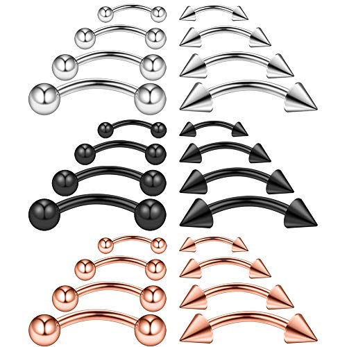 Ruifan 24PCS 16G Surgical Steel Eyebrow Ear Navel Belly Lip Ring Body Piercing Jewelry - color: Mix Color 2#