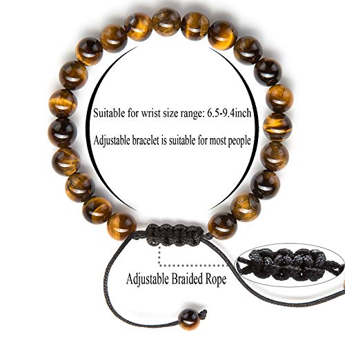 Men Women 8mm Tiger Eye Stone Beads Bracelet - color: Tiger Eye Stone-21018