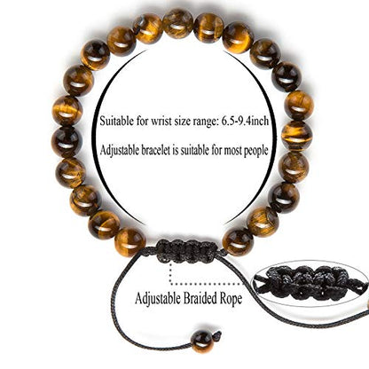 Men Women 8mm Tiger Eye Stone Beads Bracelet - color: Tiger Eye Stone-21018