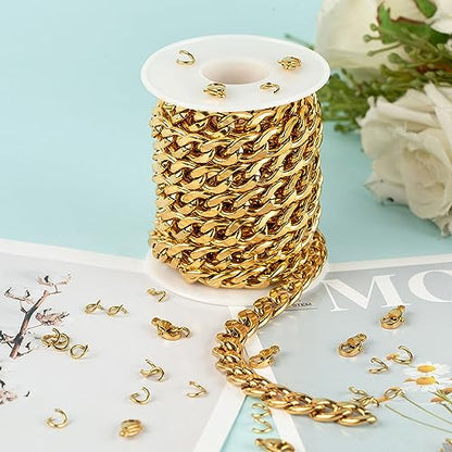 UMAOKANG Gold Cuban Chain for Jewelry Making Chunky Stainless Steel Chains | 9.8 Feet PVD Gold Plated Jewelry Chains Bulk 10mm Wide Necklace Chain for Men Strong Jewelry Chain Roll - color: Gold Twist-10mm