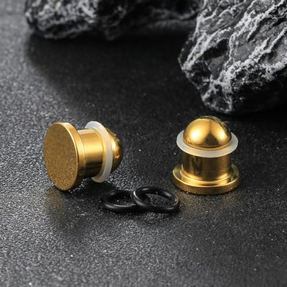 Casvort 22 PCS/16 PCS Hypoallergenic 18G-1'' Comfy Dead Stretching Plugs in 0.5mm Increments Saddle Plugs with Rubber Rings 316 Surgical Stainless Steel Crazy Ear Gauges Body Piercing Jewelry - color: Gold 6.5-10mm 16 PCS