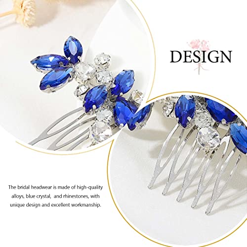 Catery Blue Wedding Hair Comb Crystal Bridal Side Clip Rhinestones Bridesmaid Hairpiece Accessories for Brides and Women (Blue) - color: D Blue