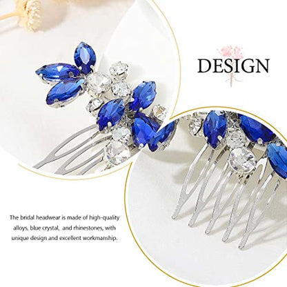 Catery Blue Wedding Hair Comb Crystal Bridal Side Clip Rhinestones Bridesmaid Hairpiece Accessories for Brides and Women (Blue) - color: D Blue