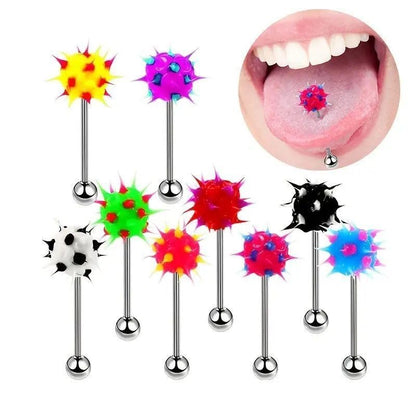 Surgical Steel Spiky Ins Colorful Fire Tongue Nipple Ear Rings Bar Barbell Stud Piercing - style: Black & White