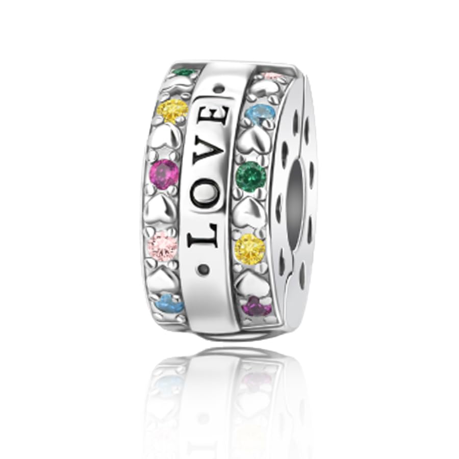 925 Sterling Silver Openable Clip Spacer Bead Fits Pandora Bracelet | Hypoallergenic Clip Stopper Charm, Star Clover Butterfly Floral Mom Heart Paved Zircon Gift for DIY Charm Bracelet Jewelry - color: LOVE Engraved Heart