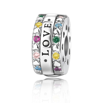 925 Sterling Silver Openable Clip Spacer Bead Fits Pandora Bracelet | Hypoallergenic Clip Stopper Charm, Star Clover Butterfly Floral Mom Heart Paved Zircon Gift for DIY Charm Bracelet Jewelry - color: LOVE Engraved Heart