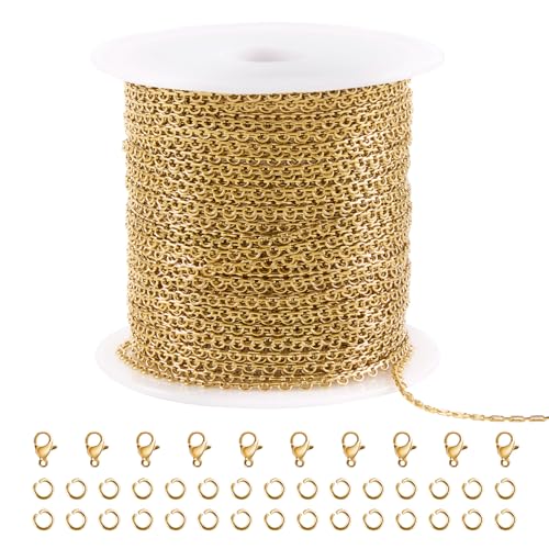 SMYHTGLIF 32.8 Feet Thin Cable Chain for Jewelry Making Craft Jewelry Chain | Gold Stainless Steel Bulk Chain Rolo Chain Roll Permanent Jewelry - color: Rolo Gold