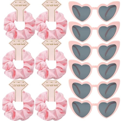 Satin Bridesmaid Scrunchies Bachelorette Hair Ties Set of 6 sunglasses Bridal Shower No Damage Hairties ideas Gift for Wedding Party Favors Bridesmaid Proposal Gifts (Pink) - color: 6pcs Pink