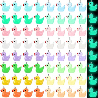 64Pcs Mini Resin Duck Charms, Luminous Duck Beads for Jewelry Making | 32 Solid and 32 Glow in The Dark, Ducks Pendant, DIY Crafts, Bracelet Necklace Earrings Jewelry Making, Party Favors - style: Duck Style