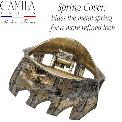 Camila Paris CP3630 French Octopus Hair Clip, 2.5" Small Claw Clips for Thick Hair, Girl Octopus Claw Clip for Women, Strong No-Slip Grip, Wide Jaw Clips for Women, Made in France - color: Black/Gold 2.5"
