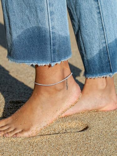 FindChic Stainless Steel Ankle Bracelets for Women, Waterproof Figaro/Cuban/Box/Beaded Chain Anklets, Summer Beach Foot Jewelry, 8.5''-10.5'' Adjustable Length, with Gift Box - style: Box Chain-Silver