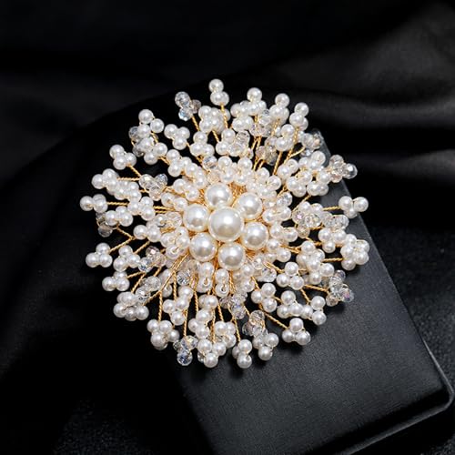 Flower White Pearl Brooch Pin for Women | Striking Large Pearl Flower Beads Statement Costume Pin Graceful Wedding Anniversary Prom Jewelry Gifts - style: Pearl2