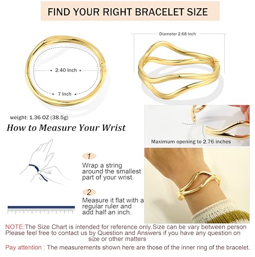 Elegance 11 designs Gold Plated Cuff Bangle Bracelets For Women Trendy Hinged Cuff Open Wide Chunky Gold Bracelet Minimalist Bangle Jewelry Gift - color: Line Bangle Gold