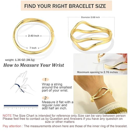 Elegance 11 designs Gold Plated Cuff Bangle Bracelets For Women Trendy Hinged Cuff Open Wide Chunky Gold Bracelet Minimalist Bangle Jewelry Gift - color: Line Bangle Gold