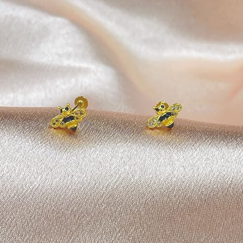 Cute Honeybee Cartilage Labret Monroe Stud Earrings 316L Surgical Stainless Steel Crystal Cubic Zirconia Bee Tragus Conch Helix Studs Lip Nose Rings Fashion Body Piercing Bar 6mm 8mm Length Jewelry Gifts for Women Girls 16G - color: 8mm