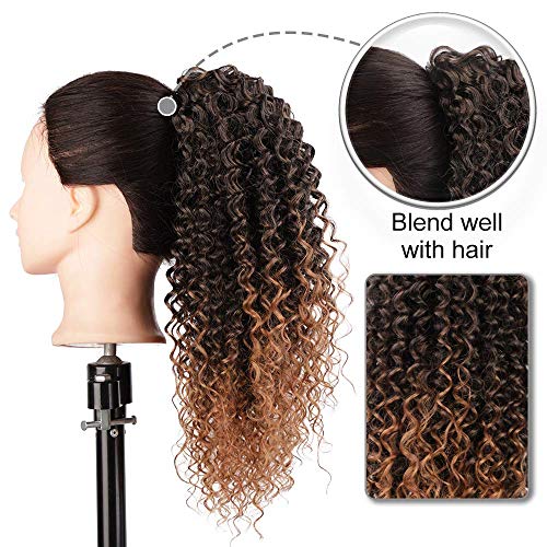 Vigorous Ponytail Extension 14Inch Drawstring Ponytail for Black Women Short Fluffy Afro Kinky Curly Pony Tails Hair Extensions (1B/30#) - color: Mix Brown(1B/30#)