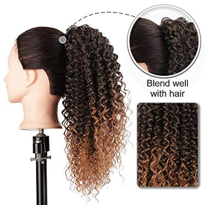 Vigorous Ponytail Extension 14Inch Drawstring Ponytail for Black Women Short Fluffy Afro Kinky Curly Pony Tails Hair Extensions (1B/30#) - color: Mix Brown(1B/30#)