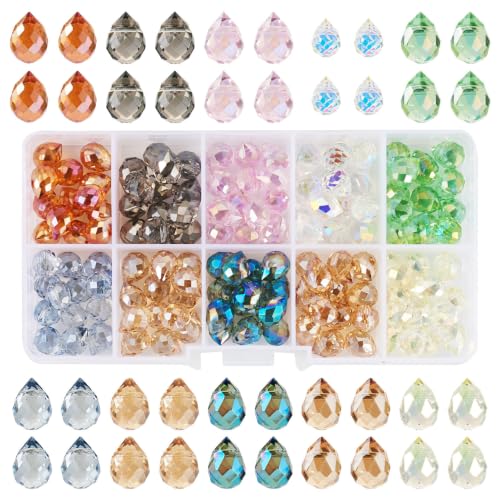 130Pcs Faceted Teardrop Glass Beads Electroplate Top Drilled Drop Spacer Beads Colorful Crystal Waterdrop Dangle Charms Chandelier Pendants for DIY Earring Bracelet Necklace Jewelry Making - color: Mixed Color-B