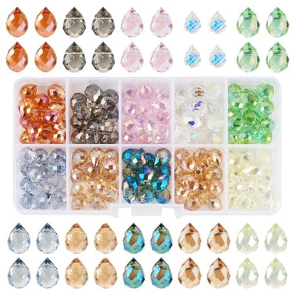 130Pcs Faceted Teardrop Glass Beads Electroplate Top Drilled Drop Spacer Beads Colorful Crystal Waterdrop Dangle Charms Chandelier Pendants for DIY Earring Bracelet Necklace Jewelry Making - color: Mixed Color-B